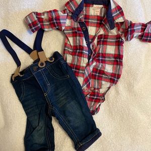 Cat & Jack newborn overall and flannel set